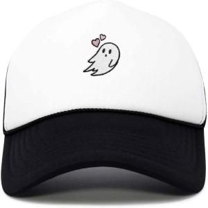 imageDALIX Embroidered Heartly Ghost Trucker Cap Hat WomenBlack White