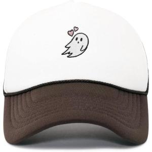 imageDALIX Embroidered Heartly Ghost Trucker Cap Hat WomenBrown White