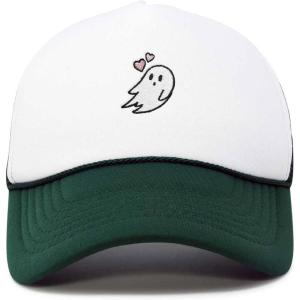 imageDALIX Embroidered Heartly Ghost Trucker Cap Hat WomenDark Green White