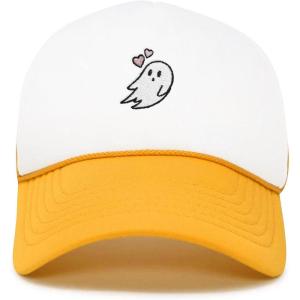 imageDALIX Embroidered Heartly Ghost Trucker Cap Hat WomenGold White
