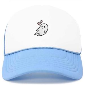 imageDALIX Embroidered Heartly Ghost Trucker Cap Hat WomenLight Blue White