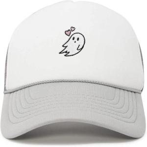 imageDALIX Embroidered Heartly Ghost Trucker Cap Hat WomenLight Gray White