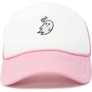 imageDALIX Embroidered Heartly Ghost Trucker Cap Hat WomenLight Pink White