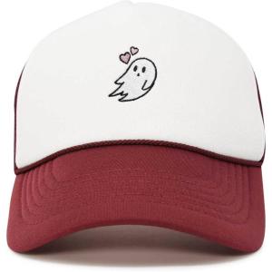 imageDALIX Embroidered Heartly Ghost Trucker Cap Hat WomenMaroon White