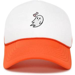 imageDALIX Embroidered Heartly Ghost Trucker Cap Hat WomenOrange White