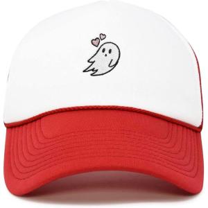 imageDALIX Embroidered Heartly Ghost Trucker Cap Hat WomenRed White