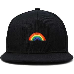 imageDALIX Rainbow Snapback Flat Bill Baseball Hat Embroidered Cap MensBlack
