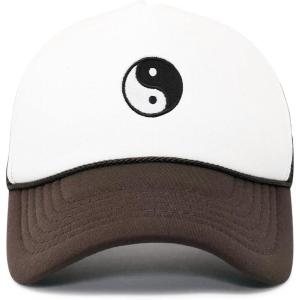 imageDALIX Yin and Yang Embroidered Mesh Trucker HatBrown White