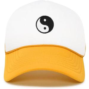 imageDALIX Yin and Yang Embroidered Mesh Trucker HatGold White