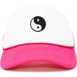 imageDALIX Yin and Yang Embroidered Mesh Trucker HatHot Pink White