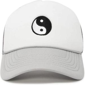 imageDALIX Yin and Yang Embroidered Mesh Trucker HatLight Gray White