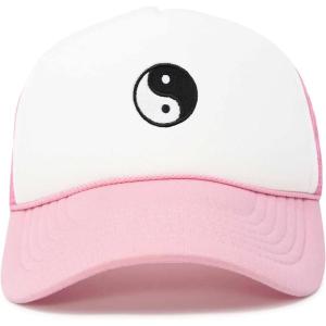 imageDALIX Yin and Yang Embroidered Mesh Trucker HatLight Pink White