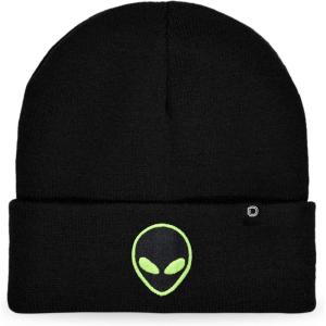 imageDALIX Alien Embroidered Beanie Hat Knit Cap Cold Weather MensBlack Neon Green