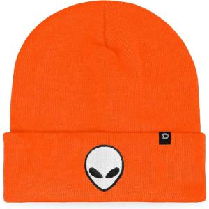 imageDALIX Alien Embroidered Beanie Hat Knit Cap Cold Weather MensNeon Orange