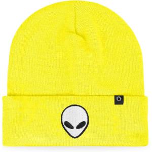 imageDALIX Alien Embroidered Beanie Hat Knit Cap Cold Weather MensNeon Yellow