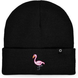 imageDALIX Embroidered Flamingo Beanie Cap Cuffed Knit Hat WomenBlack