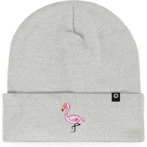 imageDALIX Embroidered Flamingo Beanie Cap Cuffed Knit Hat WomenLight Gray