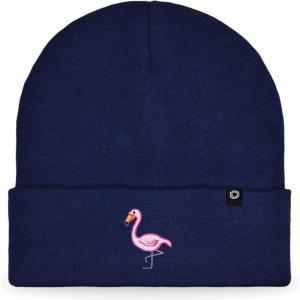 imageDALIX Embroidered Flamingo Beanie Cap Cuffed Knit Hat WomenNavy Blue