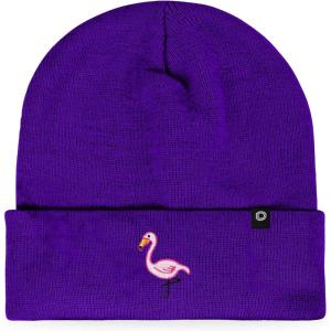 imageDALIX Embroidered Flamingo Beanie Cap Cuffed Knit Hat WomenPurple