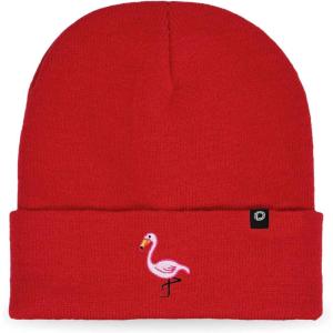 imageDALIX Embroidered Flamingo Beanie Cap Cuffed Knit Hat WomenRed