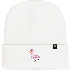 imageDALIX Embroidered Flamingo Beanie Cap Cuffed Knit Hat WomenWhite