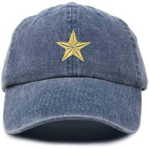 imageDALIX Gold Star Embroidered Dad Cap Cotton Baseball Hat WomenWashed Navy