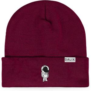imageDALIX Embroidered Astronaut Beanie Cap Cuffed Knit Hat Men WomenMaroon