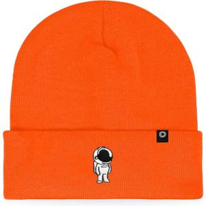 imageDALIX Embroidered Astronaut Beanie Cap Cuffed Knit Hat Men WomenNeon Orange