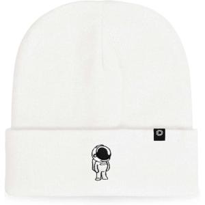 imageDALIX Embroidered Astronaut Beanie Cap Cuffed Knit Hat Men WomenWhite