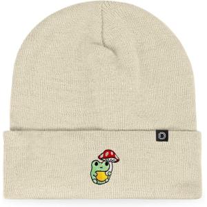 imageDALIX Mushroom Frog Embroidered Beanie Hat Cotton Cute Winter Fall Cap WomensBeige
