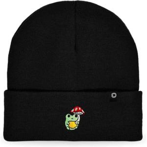 imageDALIX Mushroom Frog Embroidered Beanie Hat Cotton Cute Winter Fall Cap WomensBlack