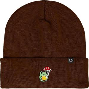 imageDALIX Mushroom Frog Embroidered Beanie Hat Cotton Cute Winter Fall Cap WomensBrown