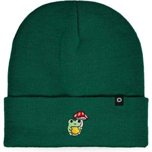 imageDALIX Mushroom Frog Embroidered Beanie Hat Cotton Cute Winter Fall Cap WomensGreen