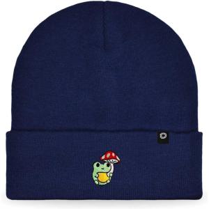 imageDALIX Mushroom Frog Embroidered Beanie Hat Cotton Cute Winter Fall Cap WomensNavy Blue