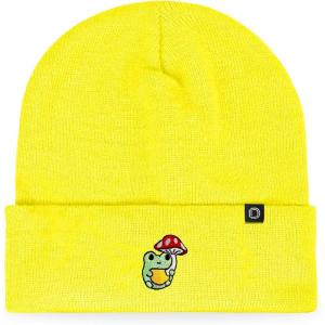 imageDALIX Mushroom Frog Embroidered Beanie Hat Cotton Cute Winter Fall Cap WomensNeon Yellow