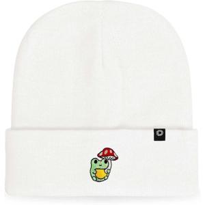 imageDALIX Mushroom Frog Embroidered Beanie Hat Cotton Cute Winter Fall Cap WomensWhite