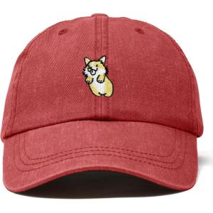 imageDALIX Leaping Corgi Embroidered Cap Cotton Baseball Hat Nautical WomensWashed Red