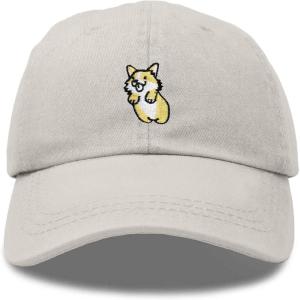 imageDALIX Leaping Corgi Embroidered Cap Cotton Baseball Hat Nautical WomensWashed Stone White