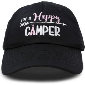 imageDALIX Womens Happy Camper Hat Soft Cotton Camping CapsBlack  Pink