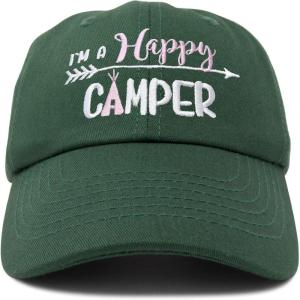 imageDALIX Womens Happy Camper Hat Soft Cotton Camping CapsDark Green  Pink