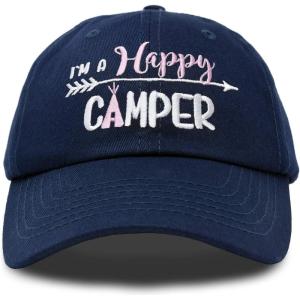 imageDALIX Womens Happy Camper Hat Soft Cotton Camping CapsNavy Blue  Pink