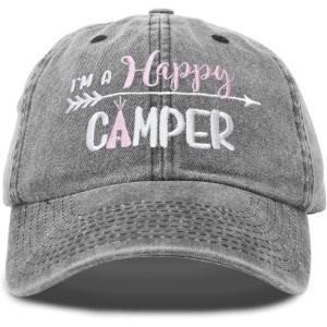 imageDALIX Womens Happy Camper Hat Soft Cotton Camping CapsWashed Black  Pink
