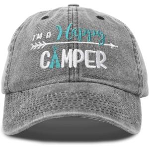 imageDALIX Womens Happy Camper Hat Soft Cotton Camping CapsWashed Black  Teal