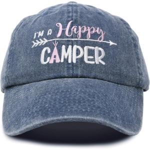 imageDALIX Womens Happy Camper Hat Soft Cotton Camping CapsWashed Navy Blue  Pink