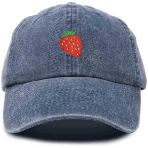 imageDALIX Strawberry Embroidered Dad Cap Cotton Baseball Hat Women in Washed Navy Blue