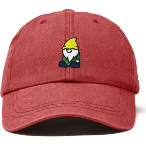 imageDALIX Gnome Embroidered Cotton Baseball Cap Adjustable Dad Hat MensWashed Red