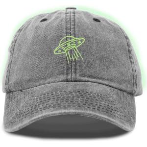 imageDALIX UFO Embroidered Alien Dad Hat Cotton Baseball Cap Adjustable MensWashed Black