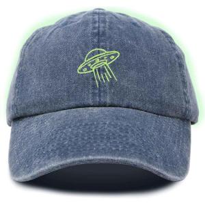 imageDALIX UFO Embroidered Alien Dad Hat Cotton Baseball Cap Adjustable MensWashed Navy Blue