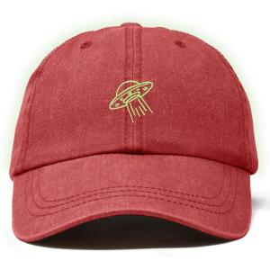 imageDALIX UFO Embroidered Alien Dad Hat Cotton Baseball Cap Adjustable MensWashed Red