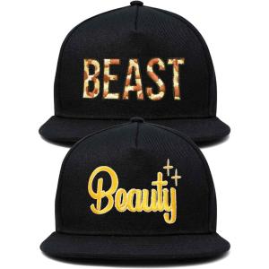 imageDALIX Beauty and Beast Hat Set Men Women Flat Bill Couples CapBlack
